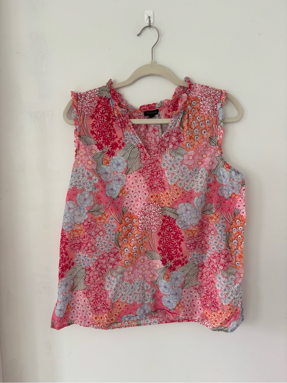 Talbots L Floral Pink V Neck Blouse